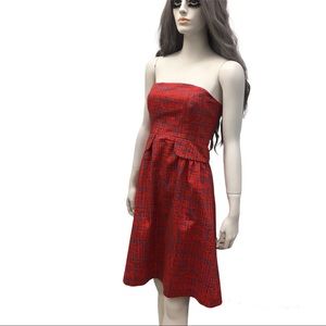 Anthropologie Strapless Red & Blue Dress